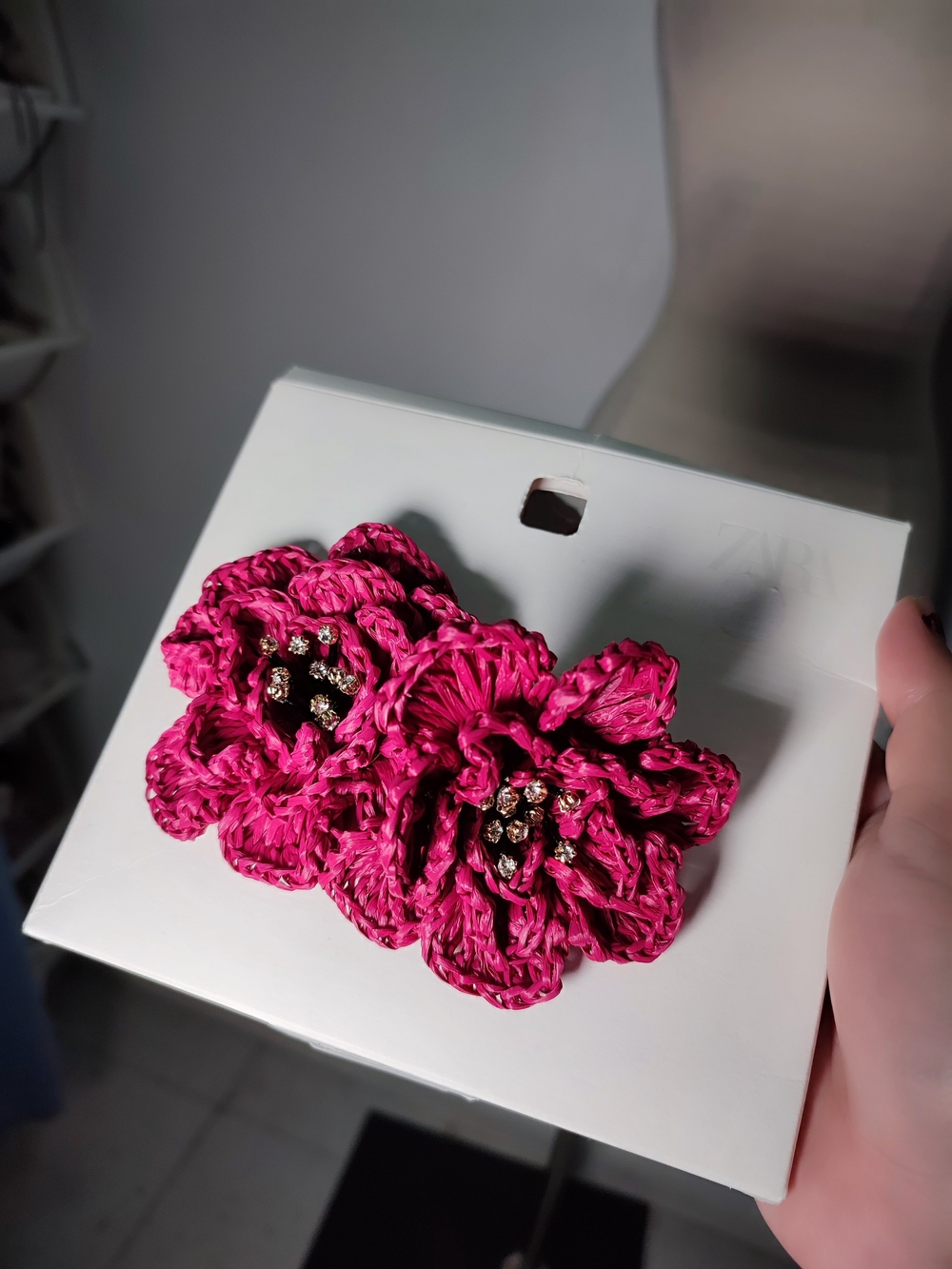 ZARA Raffia Flower Earrings Pink NWT
